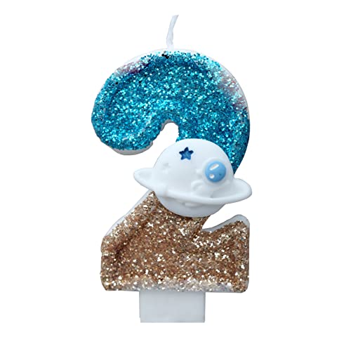 Space Theme Spaceman & Astronaut Birthday Candles - Number 2 Spaceship & Spacecraft Themed Candles for Outer Space Party Decor