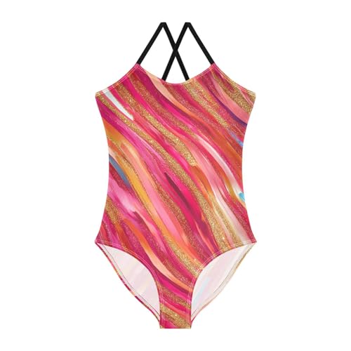 Rose Gold Pink Glitter Kids Girls 1 Piece Bathing Suit Beach Swimming Suits Adjustable Strap Quick Dry
