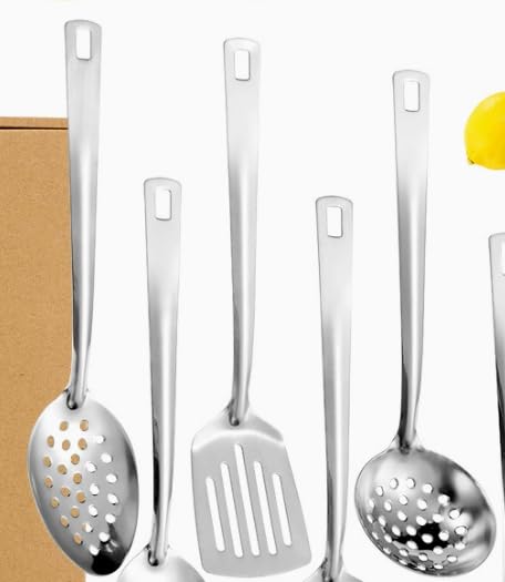 Set Utensili Cucina Acciaio Inox Professionale 3 Pezzi-Cucchiaio Forato, Schiumarola a Ragno e Paletta, 27cm, Resistente al Calore e Lavabile in Lavastoviglie, Ideale per Pasta, Fritti e Zuppe