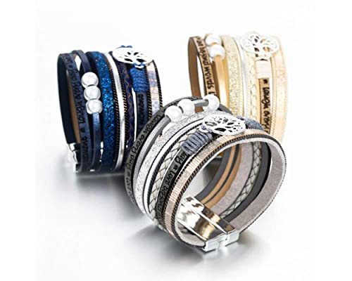 Image of Fesciory Leather Wrap Bracelets for Women, Boho Leopard Multi-Layer Crystal Beads Cuff Bracelet Jewelry