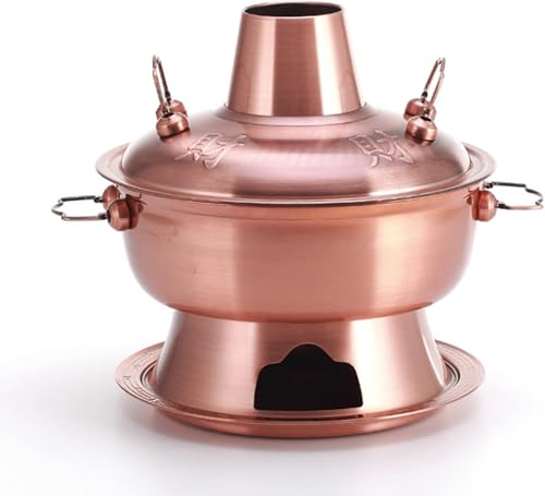 INUUXLG Traditional Chinese Copper Hot Pot, 4 Sizes Hot Pot with Vintage Copper Shabu Shabu Hotpot Cooker Chinese Traditional Stainless Steel Soup Pot Cookware