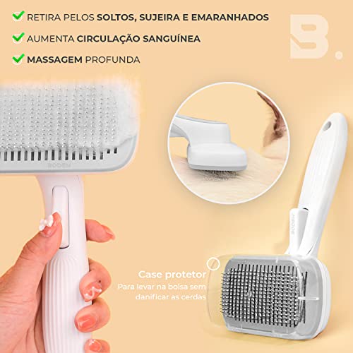 Escova Rasqueadeira Tira e Remove Pelos Autolimpante Para Pet Cachorro e Gato (Cinza)