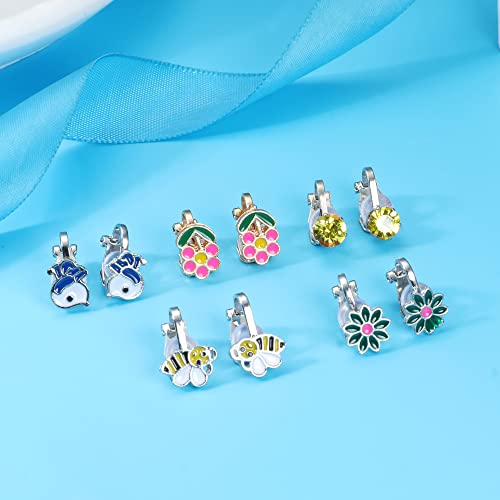 Subiceto 20 Pairs Clip On Earrings For Non Pierced Ears Cute Assorted Animal Panda Flower Star Strawberry Earrings Pack For Women Teens Mixed Color Non-Piercing Earrings Set #TOP6