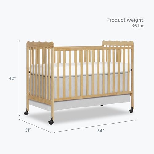 Image of Dream On Me Full Size Carson 3-in-1 Convertible Baby Crib, Locking Wheels | Portable & Converts to Toddler Bed & Daybed, 3 Adjustable Height, Wooden Crib, GREENGUARD Gold & BSA Verified, Natural