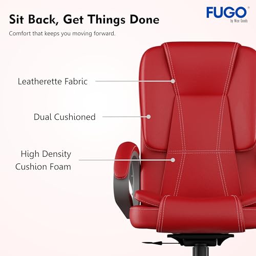 Image of FUGO FG13 Ergonomic Office Chair | Adjustable Height Swivel Chair with 360 Rotation | Comfortable Seating for Home Office & Study | Computer Desk Chair with 3-Year Warranty (Red)