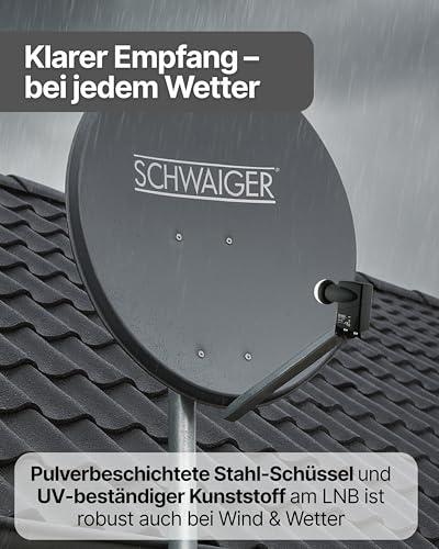 SCHWAIGER Satellitenschüssel Komplettset - Ø 60 cm Stahl Offset Antenne in Anthrazit - Inkl....