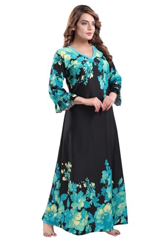 Image of Fabme Women's Crepe Printed Flare Nighty with Long Sleeves /Night Gown /Nightwear /Maxi - Value Combo