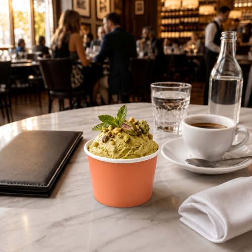 Image of Coppetta 4 Ounce Dessert Cups, 50 Disposable Ice Cream Cups - Lids Sold Separately, Heavy-Duty, Orange Paper Frozen Yogurt Bowls, For Hot And Cold Foods, Perfect For Gelato Or Mousse - Restaurantware