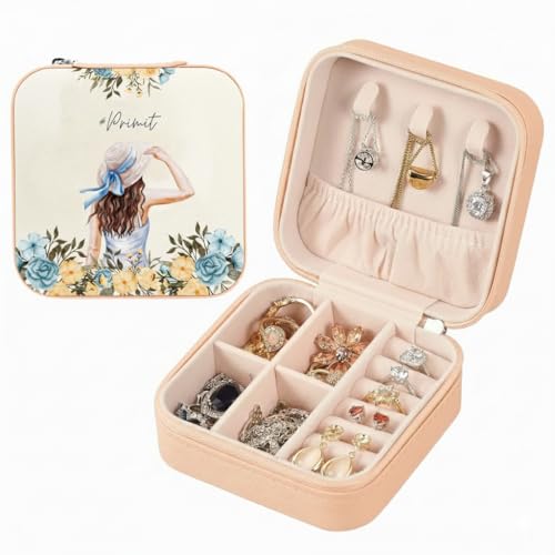 Image of PRIMIT Personalized Jewelry Box with Name & Birth Flower - Custom Travel Jewelry Organizer Case - Bridesmaid, Birthday, Christmas Gift for Women & Girls (Swag Girl)