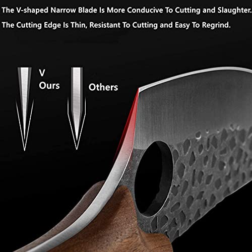 Viking Knives, Huusk Chef Knife Hand Forged Full Tang Boning Knives with Sheath Japanese Butcher Meat Cleaver Kitchen Japan knives Caveman knives for Home or Camping