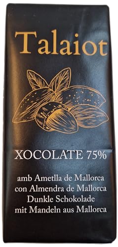 Chocolate Negro Talaiot 75% cacao con almendra IGP Ametlla de Mallorca (18%) 125g.