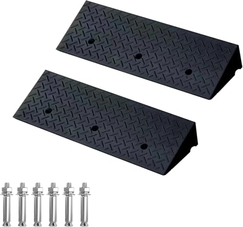 JIANFA 2PCS Rubber Threshold Curb Ramps, 5cm/2 Rise Heavy Duty Kerb Wheelchair Ramps Non-Slip for Driveway, Vehicle, Loading Dock, Sidewalk, Motorcycle 100x25x5cm