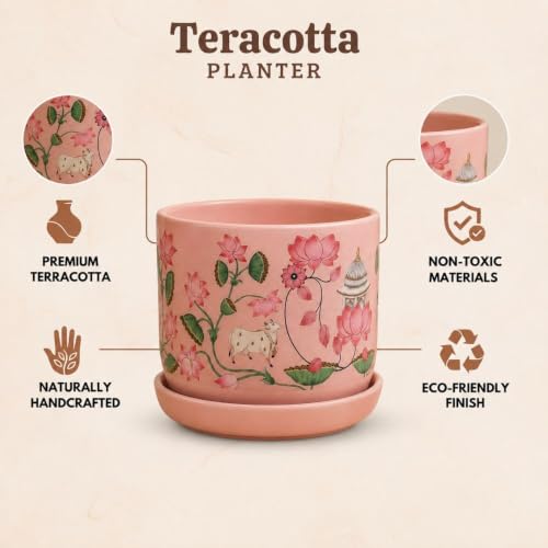 Image of Urban Upvan Decorative Terracotta Tradition Lotus Planter Pot for Home & Garden | Indoor Outdoor Flower Pot for Balcony, Living Room, Office & Table Decor (Pack of 1)