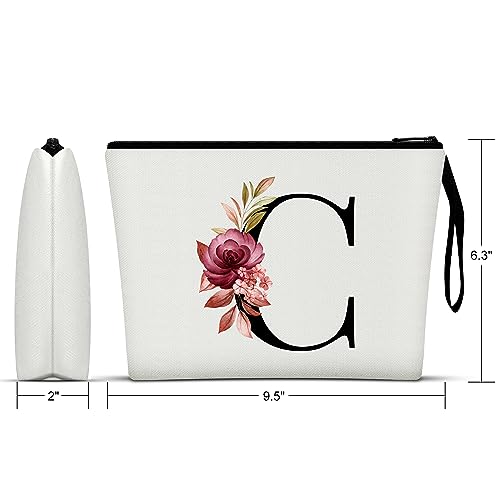 Image of Vavabox A-Z Personalized Makeup Bag, Birthday Gifts for Women Mom, Gifts for Best Friend, Bride Bridesmaid Cosmetic bag (C, White)