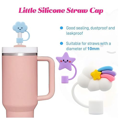 Image of Straw Cover Cap for Stanley Cup,Silicone Straw Topper 10 mm 0.4 in Reusable Straw Tips Lids,Straw Tip Covers for Stanley Cups Accessories