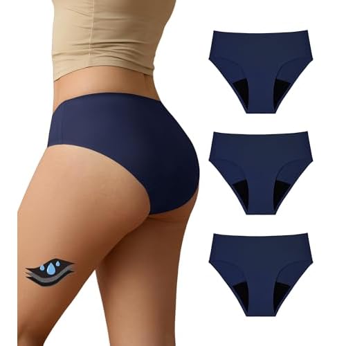 SHARICCA Seamless Period Underwear for Women Heavy Flow Teens Girls Leakproof Panties Reusable Postpartum Bikini Hipster Pack Black/Brown/Nude Medium