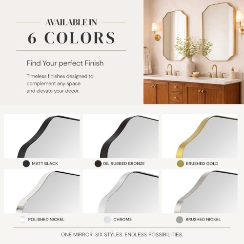 Image of TEHOME Scalloped Gold Bathroom Mirror Decorative Brushed Brass Metal Framed Irregular Bathroom Vanity Mirror 24x40''