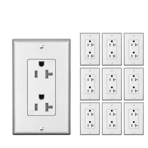 Micmi 20A Decorator Receptacle Outlet, Tamper Resistant, Decorative Electrical Receptacle Outlet, 20 Amp 125 Volt, Grounding with Wall Plate UL Listed (10Pack, Silver) 20 Amp Outlet Silver 1