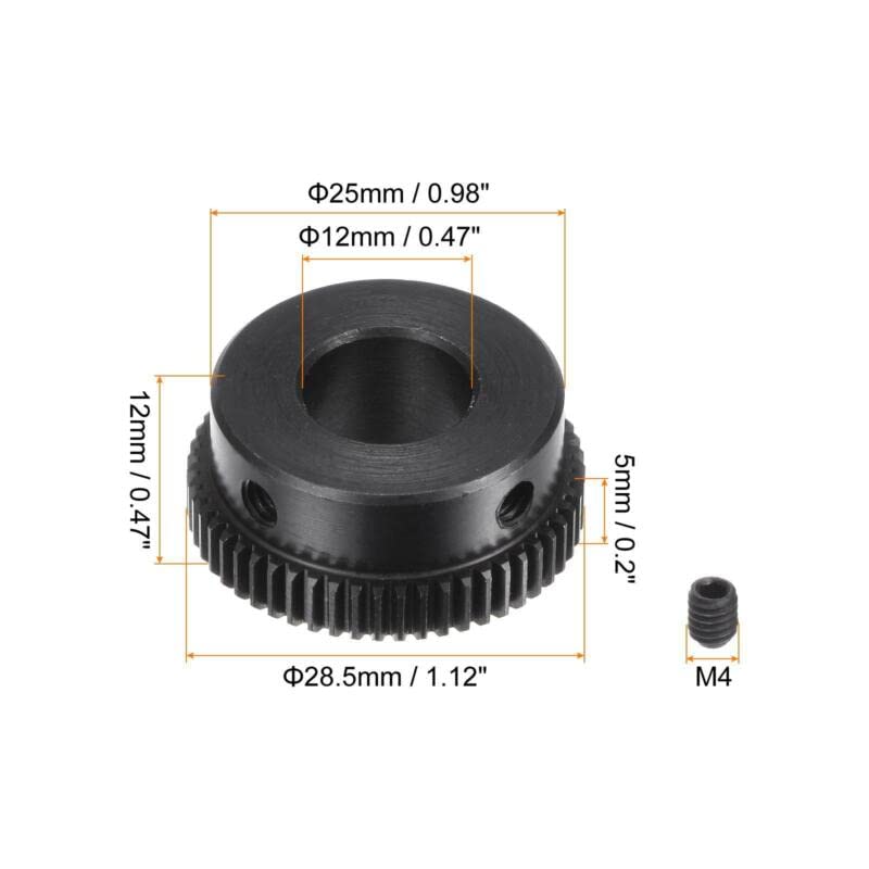 Tool parts 0.5 Mod 55T 12mm Bore 28.5mm Outer Dia 45# Carbon Steel Motor Pinion Gear Set
