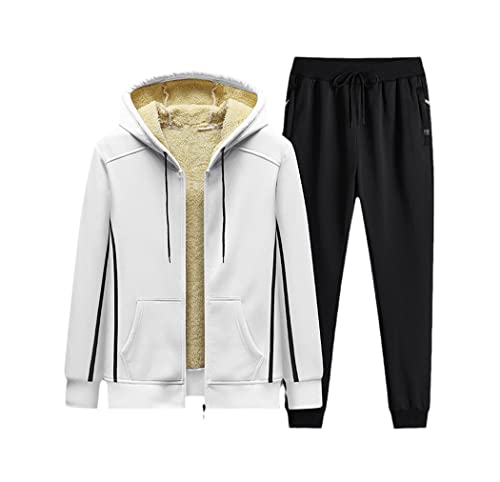 Ensemble polaire homme XL blanc survêtement chaud à capuche et doublure fourrure