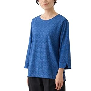 [FLUTE.MF] プルオーバー レディース 7分袖 スリット ゆったり 大きいサイズ 体型カバー プリント おしゃれ 通勤 お出かけ ミセス 春 夏 秋（ネイビー系幾何柄,L）" 