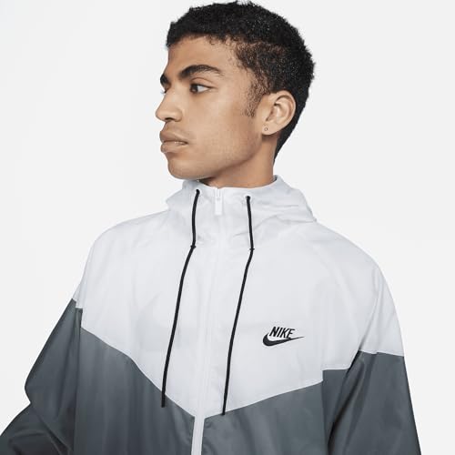 Image of Nike Sportswear Windrunner Men's Hooded Jacket (Smoke Grey /White /Smoke Grey /Black, DA0001-084) Size Large Tall