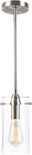 T A - Lámpara de techo de níquel cepillado para isla cristal transparente
