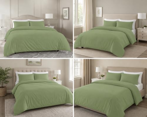 Image of Duvet Cover Set Double Size Bed (92x102 Inch) 1 Duvet Cover + 2 Pillow Covers with Zipper 400 TC Microfiber Luxurious Quilt, Comforter, Rajai, Dohar Blanket Cover (Sage)