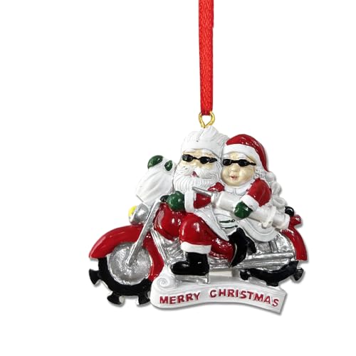 GotGala 2026 Santa Claus Ornaments, Mr & Mrs Claus Ride Motorcycle Ornament for Xmas Tree Decorations Hanging Pendant Gifts