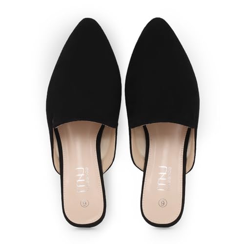 Image of MUSSHOE Women's Pointed Toe Mule Flats: Comfortable Lightweight Slip On Backless Loafers with Memory Foam for Office Work & Dressy Casual Wear