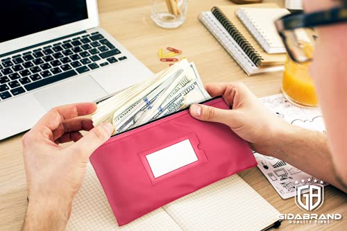 GIDABRAND Money Bank Deposit Bag with Zipper | 11x6 inch | Pink | Durable Leatherette Money Cash Coin Check Wallet Pouch for Men & Women with Framed ID Window and Blank Card (1) - Thumbnail 4