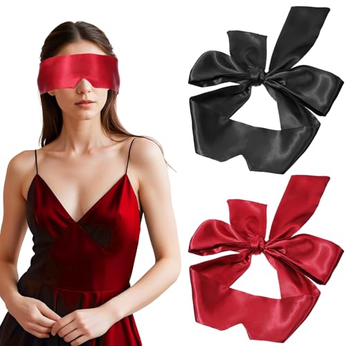 IANFAN 2 Pcs Blindfold and Hand Ties for Bedroom Blockout Satin Sleep Mask Adjustable Eye Masks for Sleeping Comfortable Silk Satin Blindfold for Adults Couples Nap Yoga Travel(145cm/57inch)