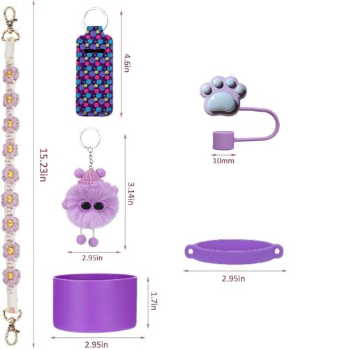 Image of House of Quirk 6-Piece Tumbler Accessory Set - Purple, Silicone, 40oz & 30oz Tumbler (Tumbler Not Included)