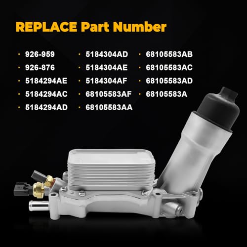 926-876 926-959 Aluminum Engine Oil Filter Housing Assembly Kit with Oil Cooler V6 Compatible with 2011-2016 Chrysler 200 300, Dodge Charger Challenger Journey, Wrangler, Ram ProMaster