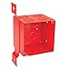 1 Pc, Zinc Plated Steel Painted Red 4 Square Junction Box, 4 In. Deep, Flat Vertical Bracket w/(5) 1/2 In. & (5) 1/2-3/4 In. Side Knockouts; (2) 1/2 In. & (2) 3/4 In. Bottom Knockouts