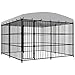 vidaXL Canile da Esterno con Tetto Robusta Sicura con Serratura Box Gabbia Protezione Recinzione per Cani 300x300x210 cm in Acciaio Zincato Nero