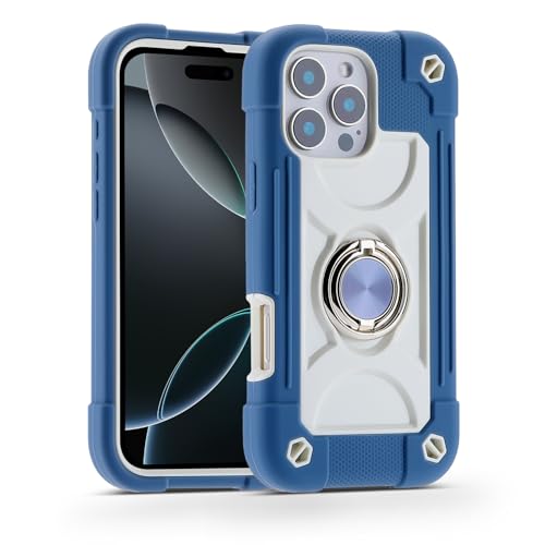 Image of MARKILL Plastic, Silicone Compatible with iPhone 16 Pro Max Case 6.9 Inch with Ring Stand, Heavy-Duty Military Grade Shockproof Case Phone Kids Cover For iPhone 16 Pro Max Blue
