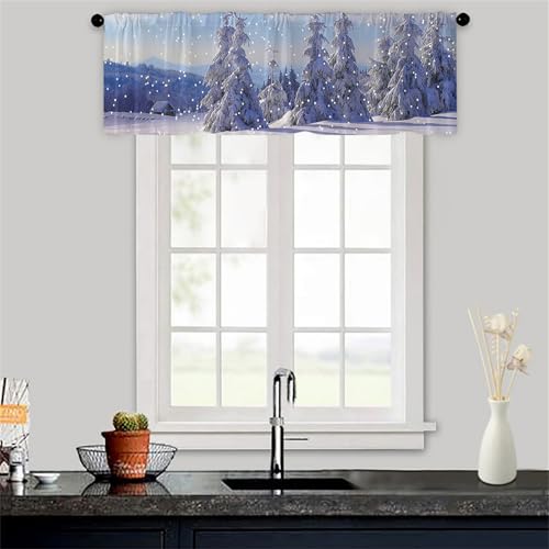 Odot Cortinas Cocina, Cortinas Semitransparente y Visillos Cortos para Ventanas, Patrón Navideño 3D Cortina Cocina, para Salón Lavadero Baño y Pequeñas Ventanas (Árbol de Navidad,W175xH55cm)