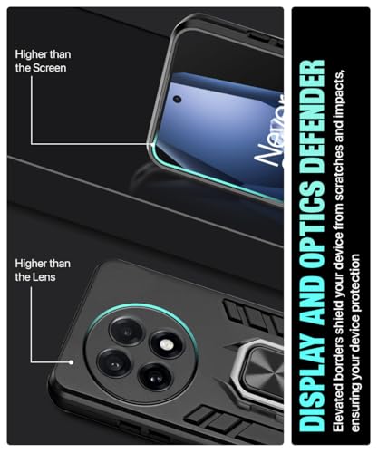 Image of WOW IMAGINE Shock Proof Back Case Mobile Cover for 1+ OnePlus 13R 5G | Back Cover Case (Tough Armor | Hybrid PC + TPU | Ring Holder & in-Built Kickstand | Black)