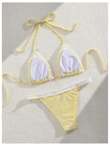 Milumia Women's Lace Trim Bow Tie Bikini Set Triangle Halter Cheeky 2 Piece Swimsuit2