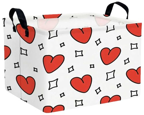 Image of Valentines Day Basket for Kids Heart Shaped Empty Storage Bins for Gifts with Handles Room Decor (Diamond Red Love)