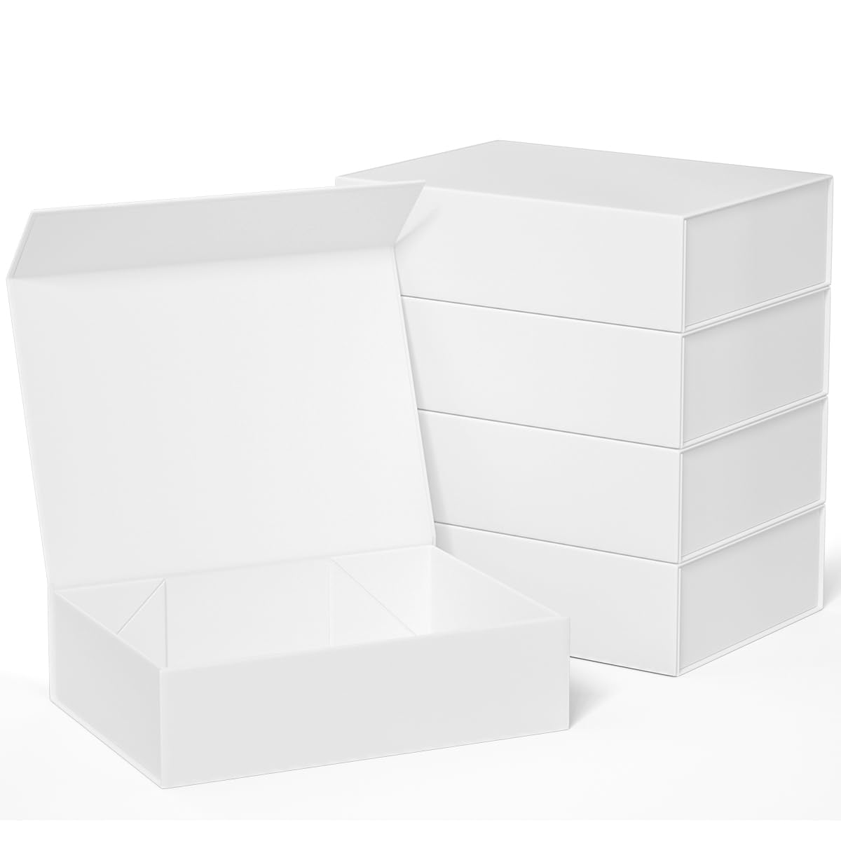 PSHVYM Gift Boxes with Lids, 11.5x7.8x3 In White Gift Box for Presents Magnetic Closure for T-Shirts, Gloves, Scarves, Books, Baby Clothes, Clothing Gift Wrap, Contains Card, Ribbon (5PACK)