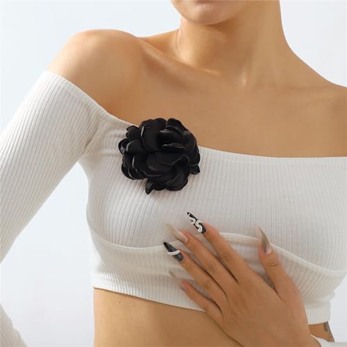 Image of Handmade Satin Fabric Rose Flower Extra Large Big Brooches Lapel Pins for Women Elegant Vintage Big Camellia Flower Brooch Pin for Women Girls Wedding Part Dance Dress Suit Clothes Accessories Jewelry Gifts