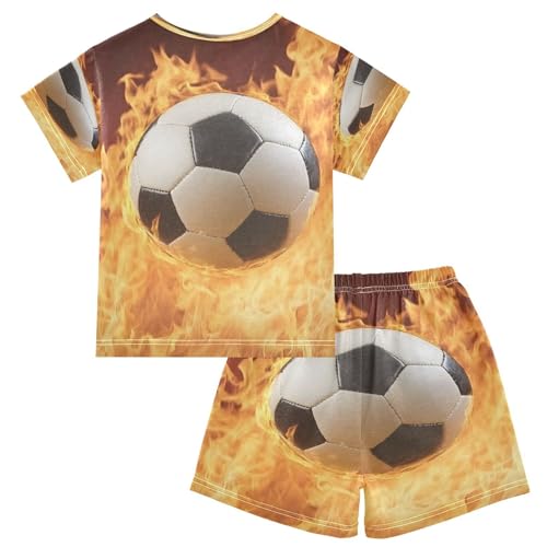 ALAZA Fire Soccer Stylish Football Pajamas Set Short Sleeve Cotton Sleepwear Summer Pjs 2 Piece 5-14Y2