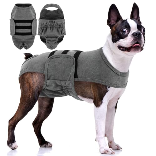 PUMYPOREITY Dog Diaper with Suspender Escape-Proof Anti-Harassment Garment for Heat Cycle Incontinence Puppy Training Senior Dog M Grey