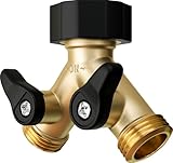 Heavy Duty 2 Way Hose Splitter (Premium Brass for Superior Durability), Wye Garden Hoses Connector for Water Spigot Faucet Bib Tap, Double Shut Off Valve, Y Adapter, Rust-Resistant Finish, Zero Leaks