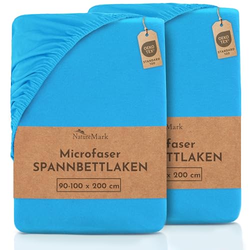 NatureMark Mikrofaser SPANNBETTLAKEN 2er Pack zum Sparpreis! viele Größen und Farben Markenware (Bettlaken 90 x 200 cm - 100 x 200 cm - türkis)