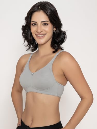 Image of INKURV Seamless Non-Padded Bra for Women | Non-Wired Cotton Full Coverage T-Shirt Bra | Thin Adjustable Straps | Double Layered Cups | Anti Sag Lift Up Support | Luna Combo of 2