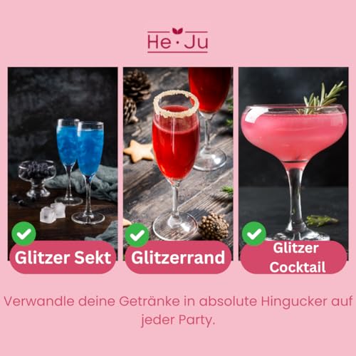 He-Ju Essbarer Glitzer für Getränke und Lebensmittel 12 x 3g Edible Glitter, OHNE E171, Vegan, Glutenfrei, Laktosefrei, Zuckerfrei - Perfekter Essbarer Glitzer für jeden Anlass