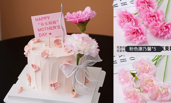 Miniatura 8 de Rikyo Juego de 50 cabezas de flores de clavel de seda artificial con tallos, rellenos de jarrón, para el hogar, novia, boda, fiesta, cumpleaños,